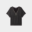 T-shirt manches courtes fils m&eacute;tallis&eacute;s gris argent femme grande taille