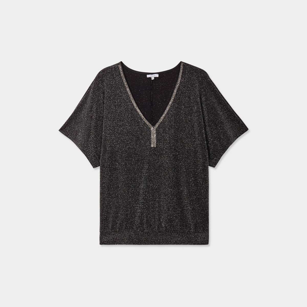 T-shirt manches courtes fils m&eacute;tallis&eacute;s gris argent femme grande taille