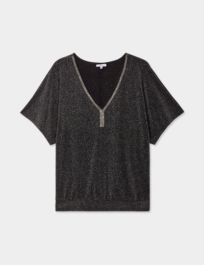 T-shirt manches courtes fils m&eacute;tallis&eacute;s gris argent femme grande taille