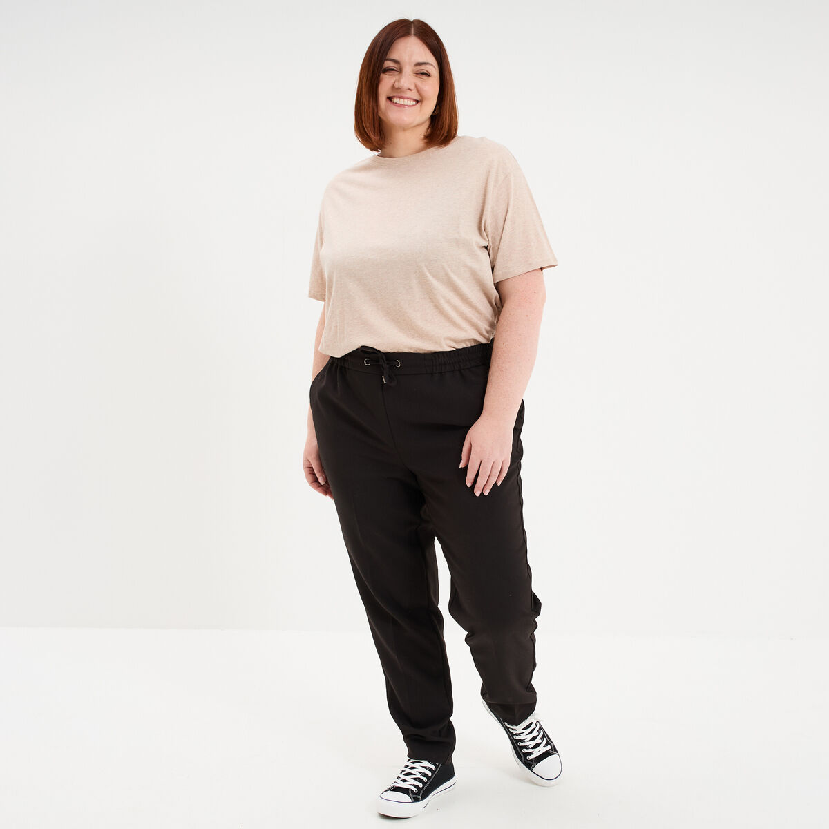 T-shirt col rond manches courtes coton beige femme grande taille