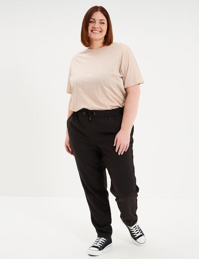 T-shirt col rond manches courtes coton beige femme grande taille