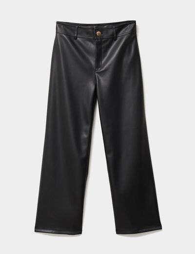 Pantalon simili cuir 7/8ème large noir femme