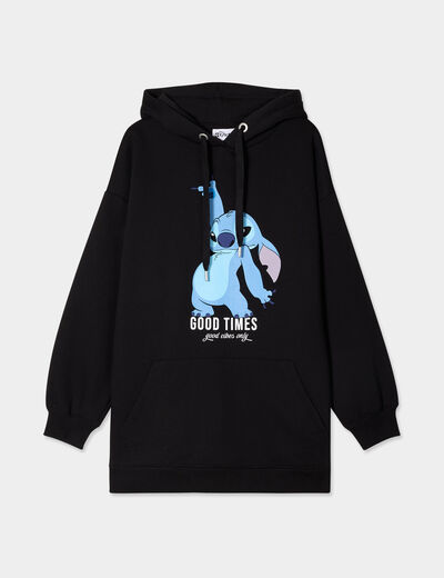 Sweat hoodie oversize à capuche Stitch noir femme