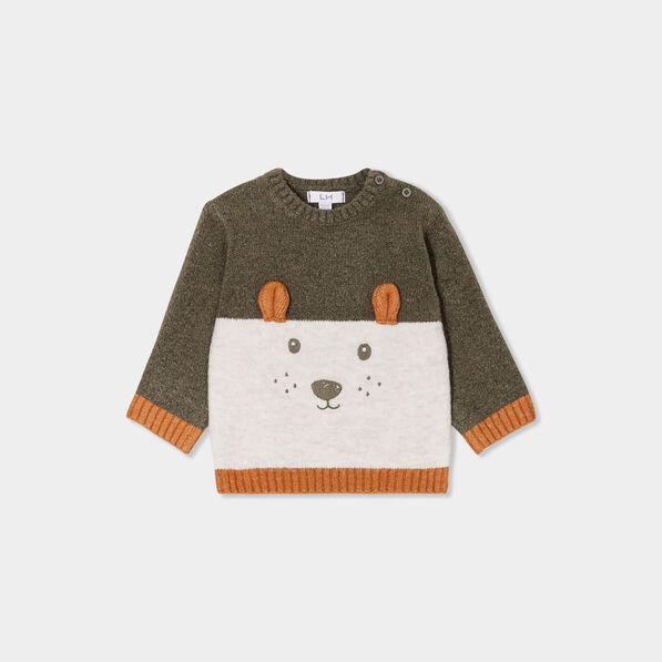 pull epaule boutonnee col rond kimbaloo vert kaki bebeg Pull épaule boutonnée col rond Kimbaloo vert kaki bébé garçon