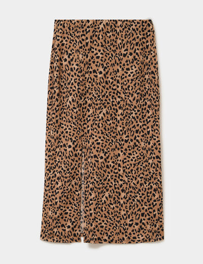 Jupe longue gaufr&eacute;e fluide beige femme