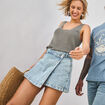 Jupe-short en jean coton denim bleach femme