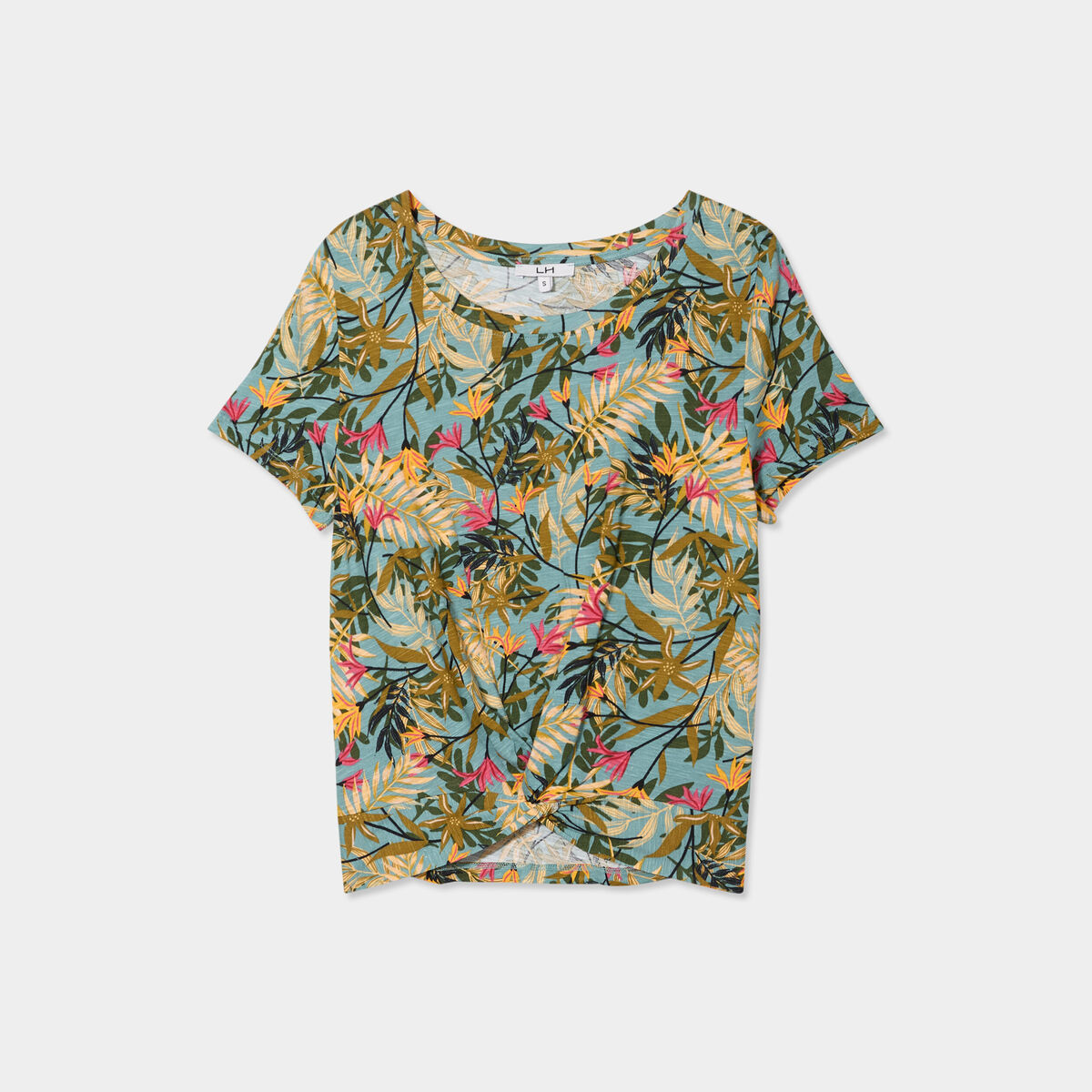 T-shirt taille effet noué coton vert émeraude femme