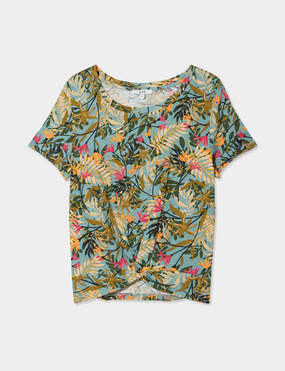 T-shirt taille effet noué coton vert émeraude femme
