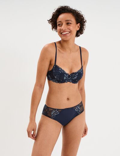 Shorty avec dentelle bleu marine femme