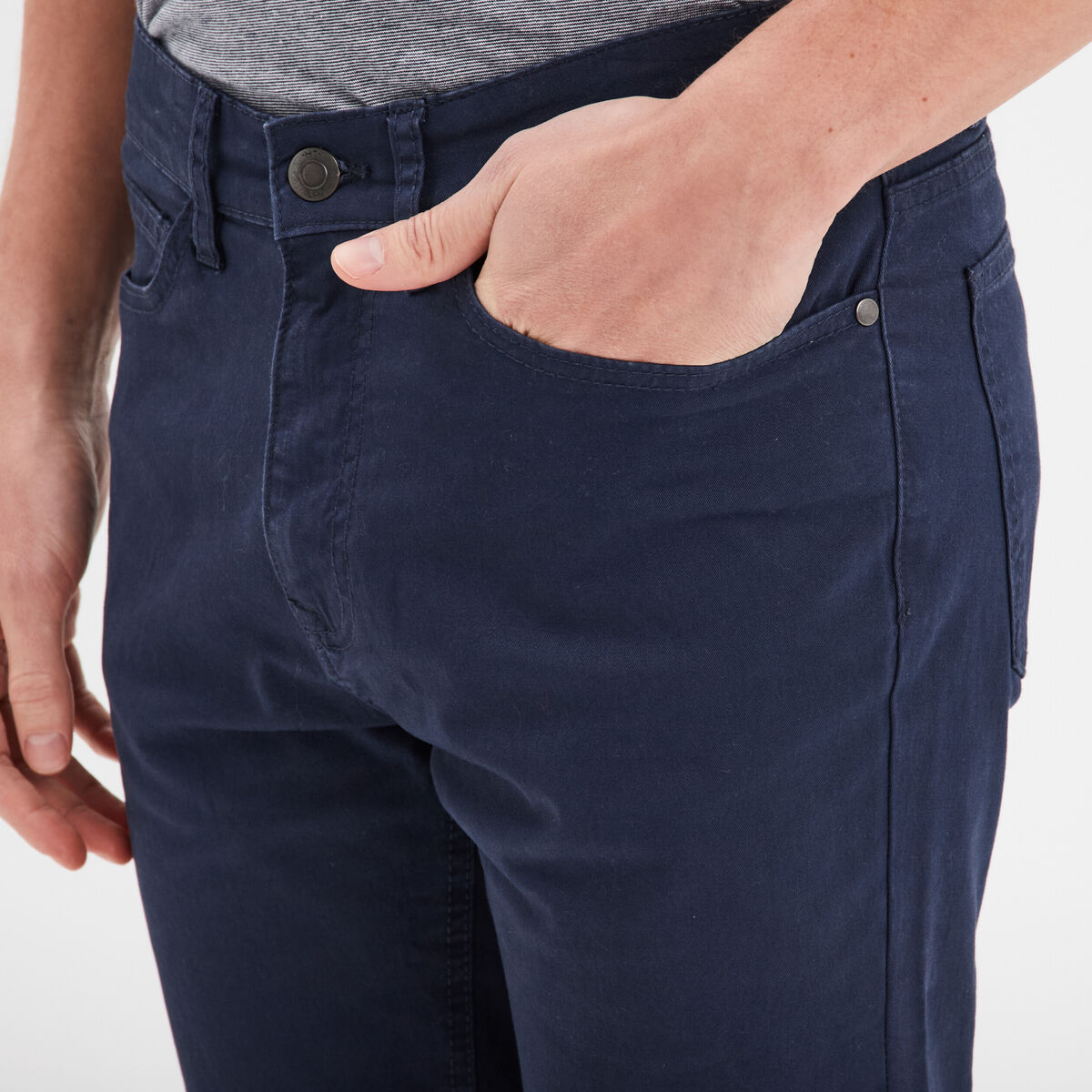 Pantalon droit en coton stretch bleu marine homme