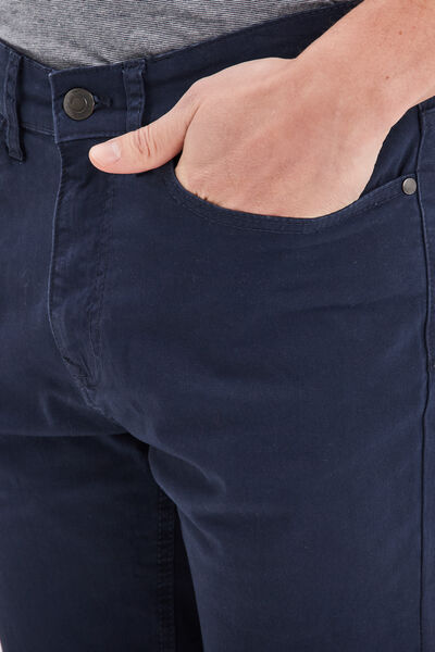 Pantalon droit en coton stretch bleu marine homme