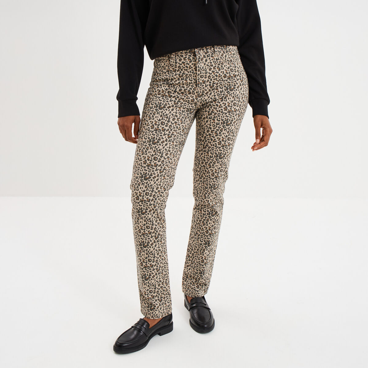 Pantalon slim en coton elasthanne creme femme