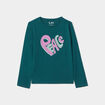 T-shirt col rond manches longues coton vert foncé fille