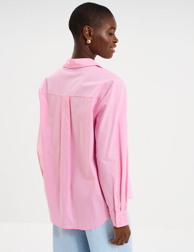 Chemise oversize 1 poche coton rose clair femme
