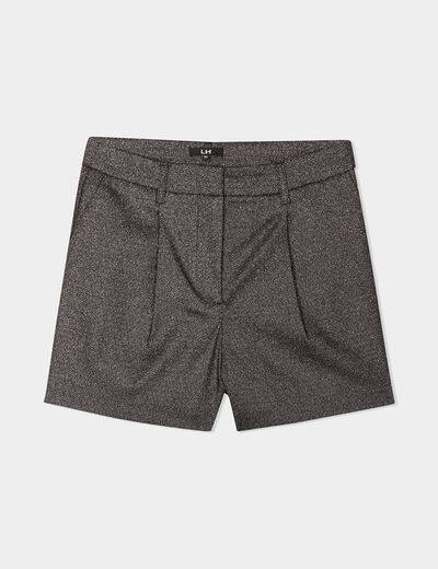 Short ajusté fils métallisés gris argent femme