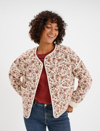 Veste matelassée col rond coton blanc femme