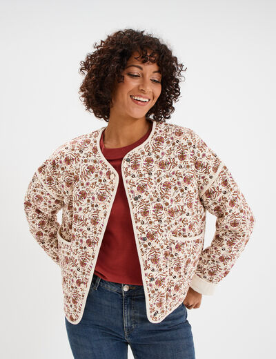 Veste matelassée col rond coton blanc femme
