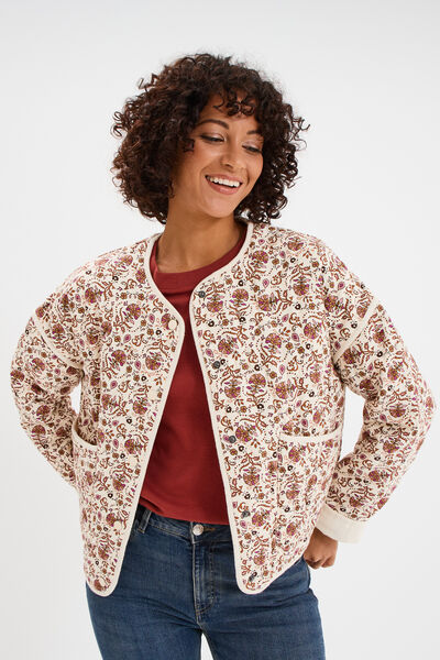 Veste matelass&eacute;e col rond coton blanc femme