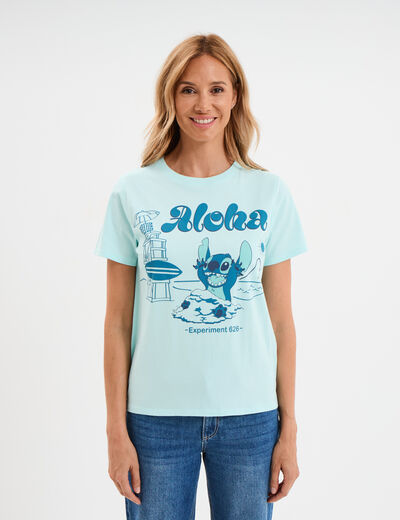 T-shirt manches courtes coton Stitch bleu turquoise femme