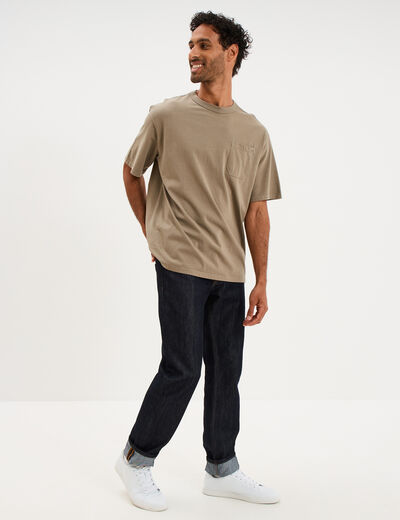 T-shirt droit col rond 1 poche coton vert kaki homme