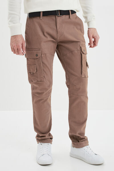 Pantalon cargo regular ceinturé marron homme