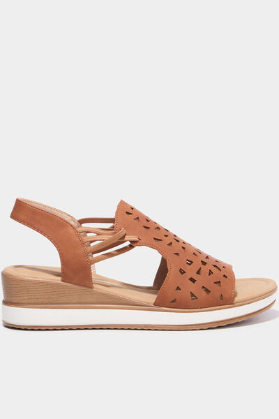 Sandales compens&eacute;es bride &eacute;lastiqu&eacute;e marron femme