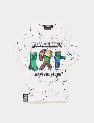T-shirt coton manches courtes Minecraft blanc gar&ccedil;on