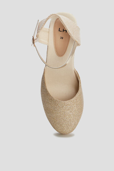 Sandales espadrilles compensées jaune or femme