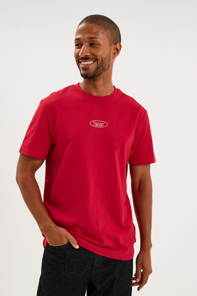 T-shirt droit manches courtes coton rouge fonc&eacute; homme