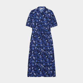 Robe longue chemise ceinturée Creeks bleu marine femme