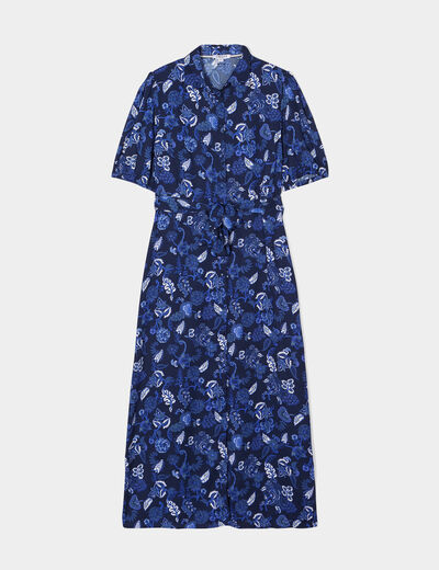 Robe longue chemise ceinturée Creeks bleu marine femme