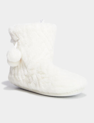 Chaussons bottines fourr&eacute;s blanc femme