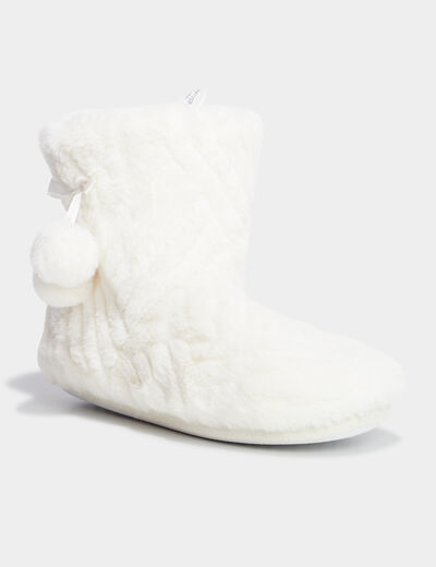 Chaussons bottines fourr&eacute;s blanc femme