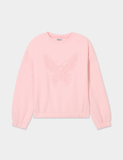 Sweat détails macramé rose pastel fille