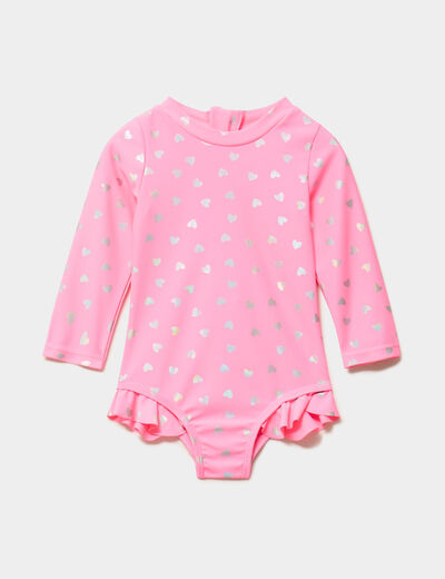 Combinaison de bain UV manches longues rose fluo b&eacute;b&eacute; fille