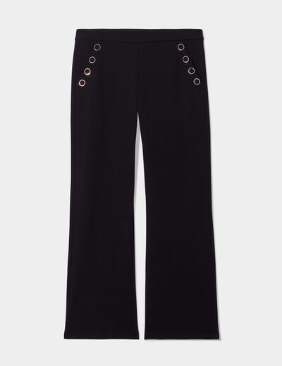 Pantalon droit à pont taille élastiquée noir femme