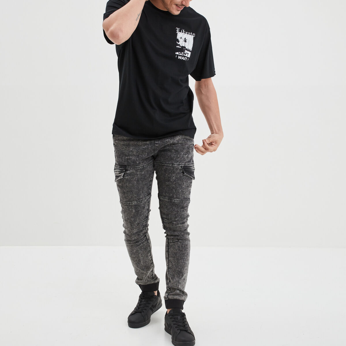 Pantalon skinny stretch 2 poches côtés denim gris homme