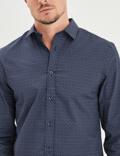 Chemise droite imprimée manches longues bleu marine homme