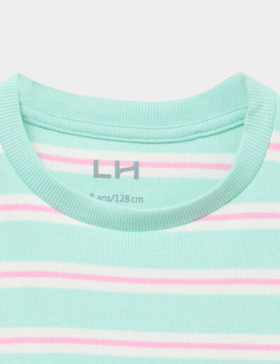 T-shirt c&ocirc;tel&eacute; manches courtes bleu turquoise fille