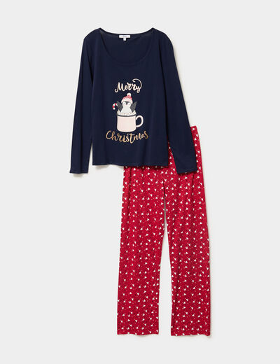Ensemble pyjama pantalon t-shirt No&euml;l bleu marine femme
