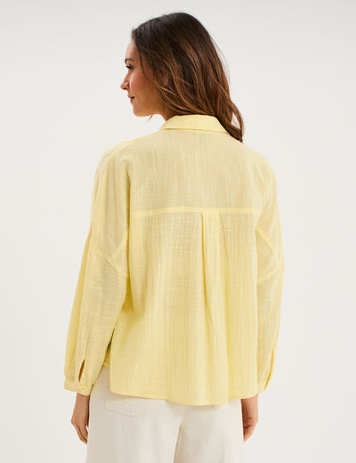 Blouse manches longues ample coton jaune clair femme