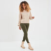 Pantalon suédine slim taille élastiquée vert kaki femme