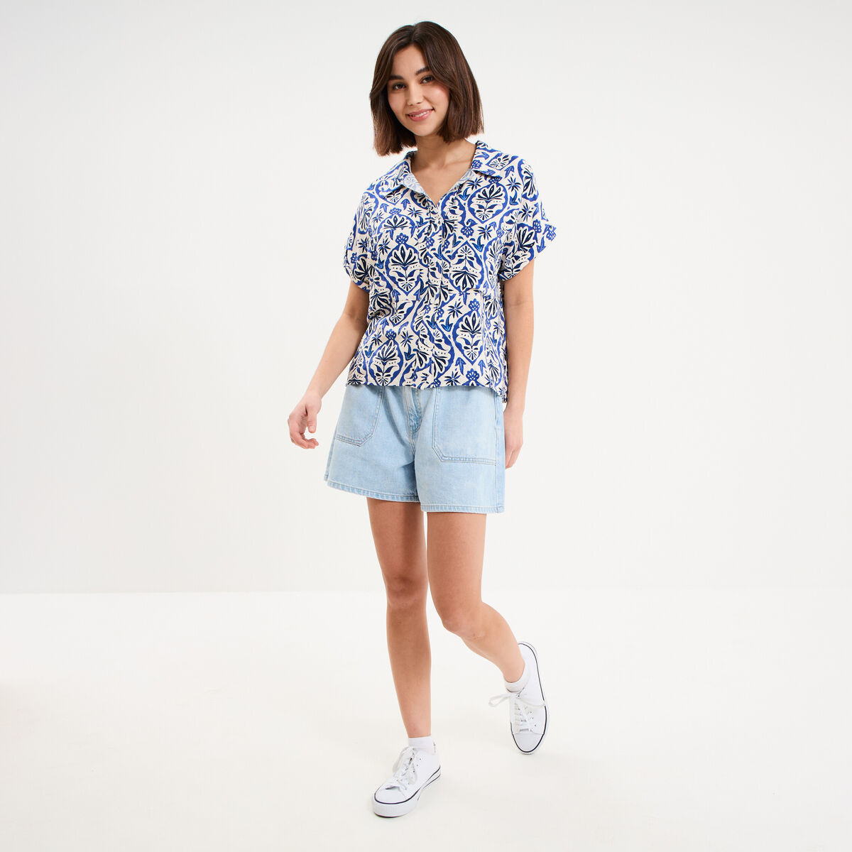 Chemise manches courtes 2 poches ecru femme