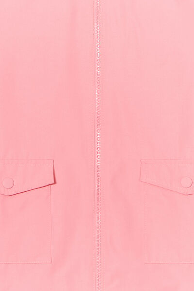 Parka longue zippée à capuche rose corail fille