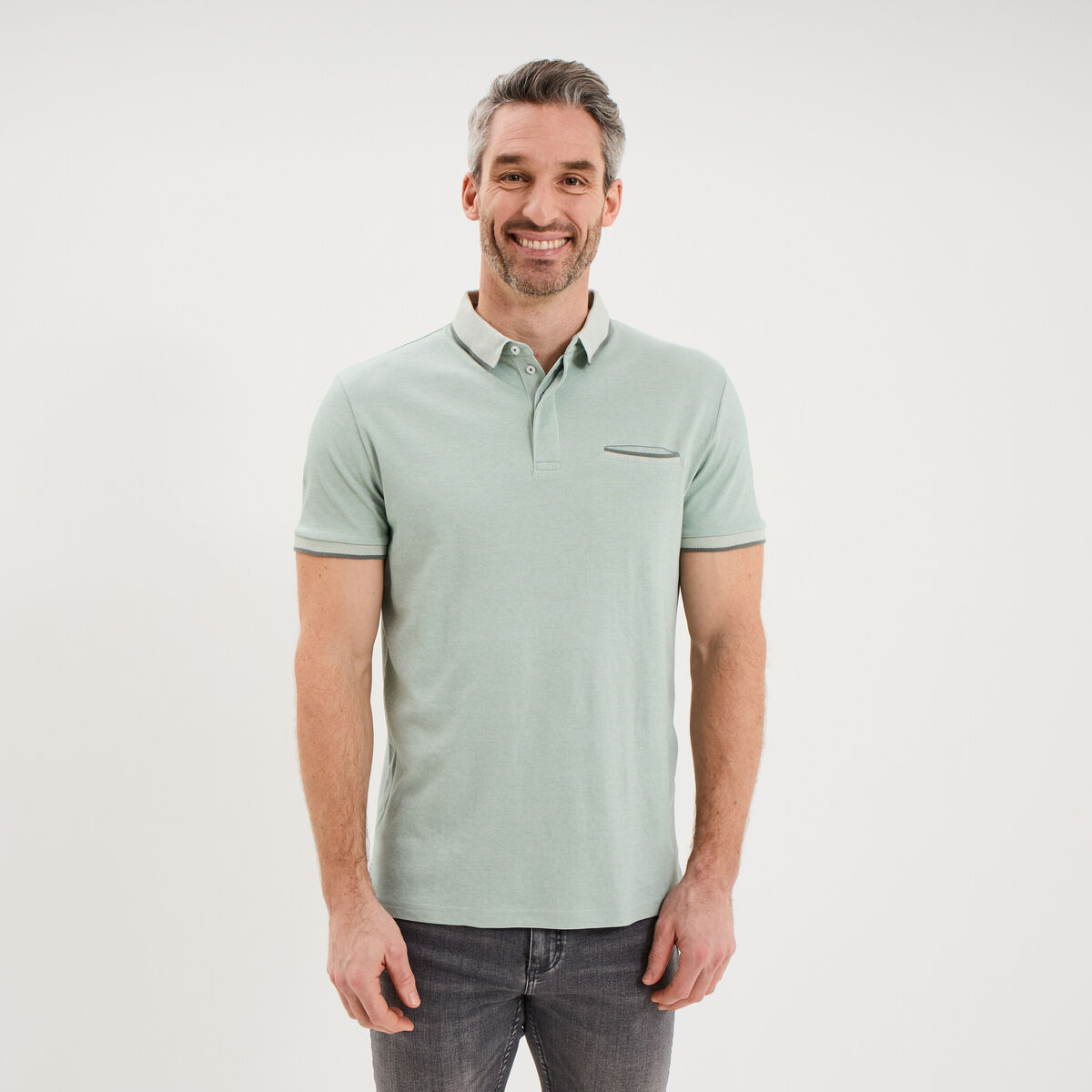 Polo manches courtes coupe droite vert pastel homme