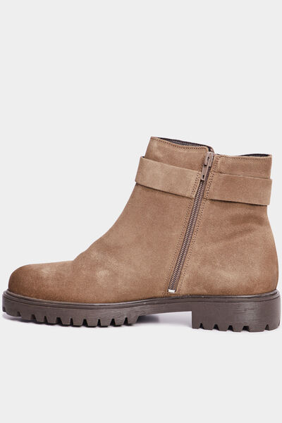 Bottines aspect su&eacute;dine avec boucles taupe femme