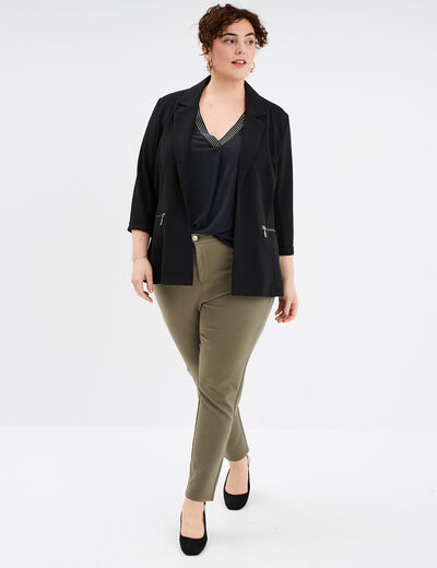 T-shirt col en V manches courtes noir femme grande taille