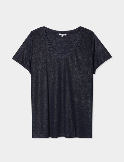 T-shirt col en V manches courtes bleu foncé femme grande taille
