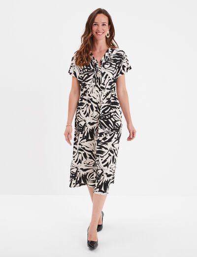 Robe midi évasée boucle au col Mosquitos noir femme
