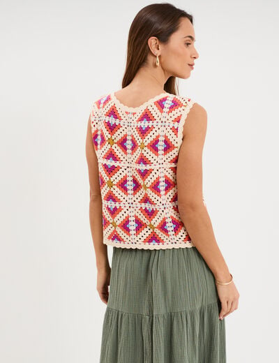 D&eacute;bardeur sans manches effet crochet multicolore femme